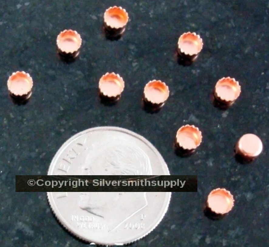 Bezel cups copper 3mm round machine made serrated edge 10 bezel cups bc021