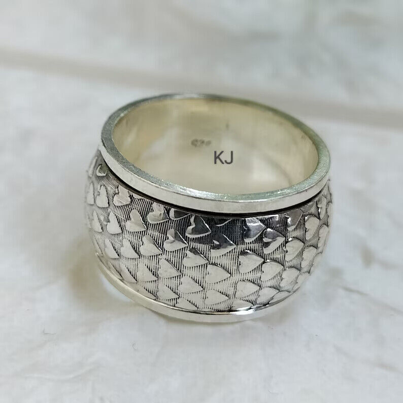 Thick Heart Spinner Ring Solid 925 Sterling Silver Band Handmade Ring All Size