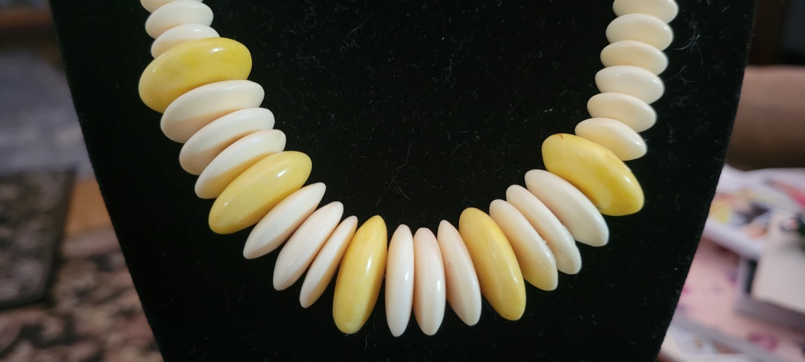 Camel Bone and Baltic Amber Necklace, 8.5 In., Gold Tone, Barrel Clasp Vintage