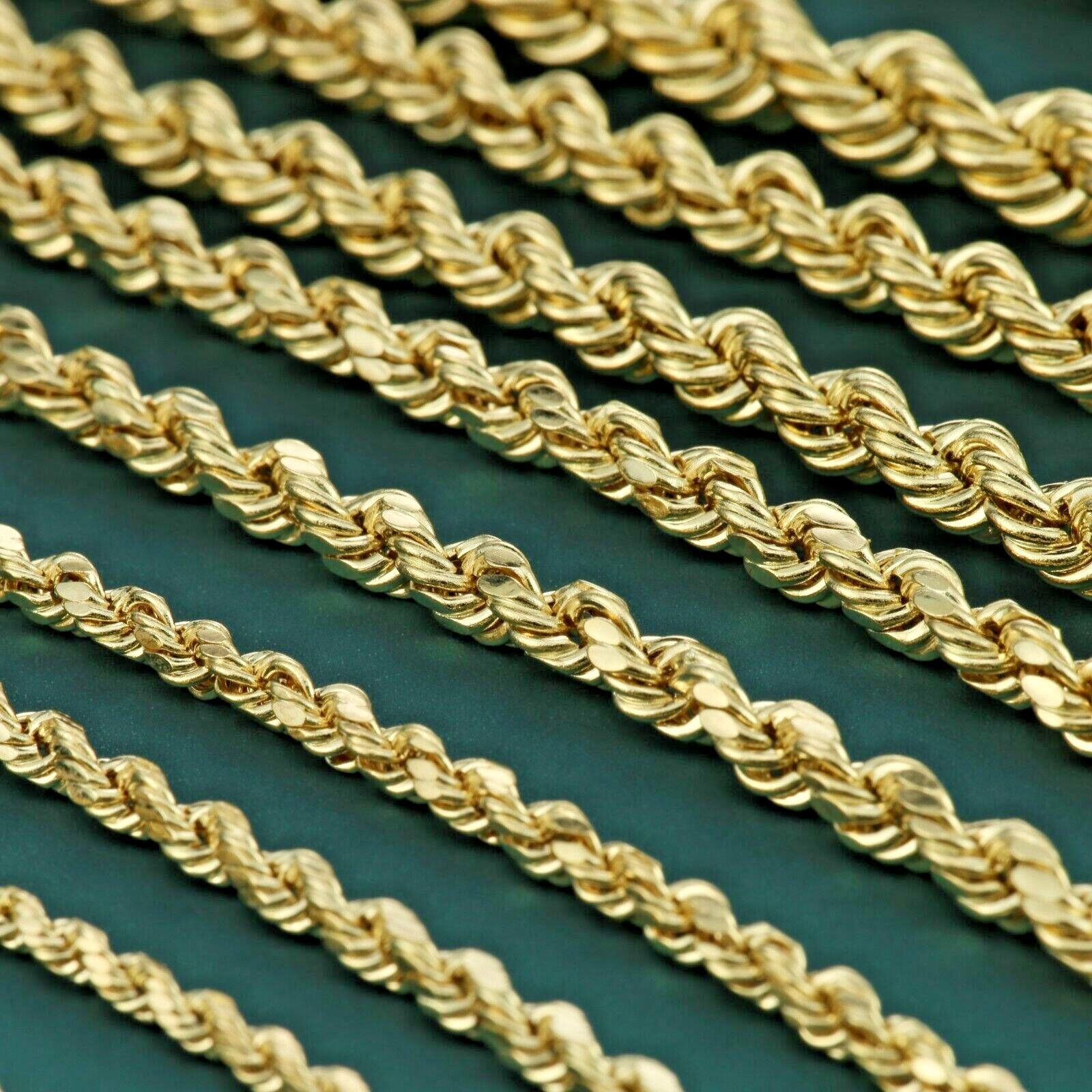 14K Real Solid Yellow Gold 2mm 3mm 4mm Rope Chain Italian Rope Bracelet 7.5″