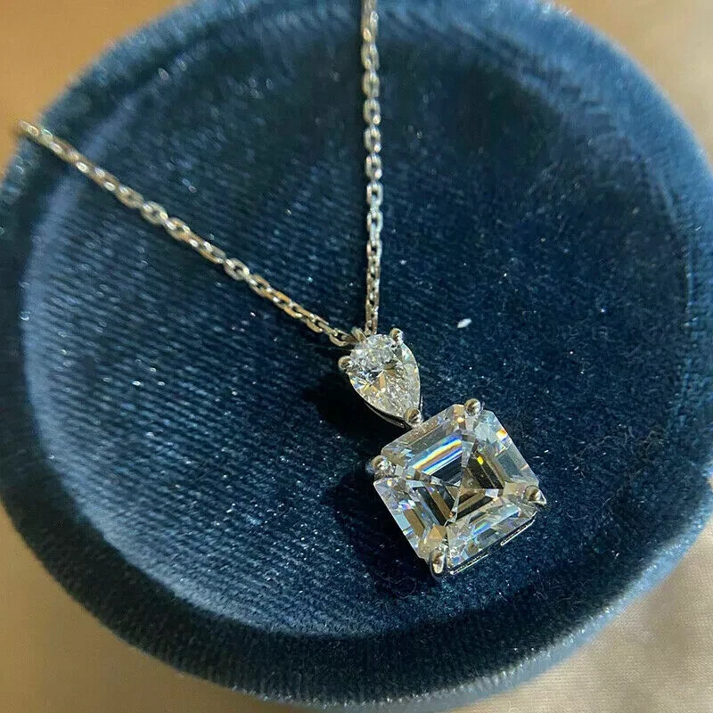 3Ct Lab Created Diamond Solitaire Pendant 14K White Gold Finish Free Chain