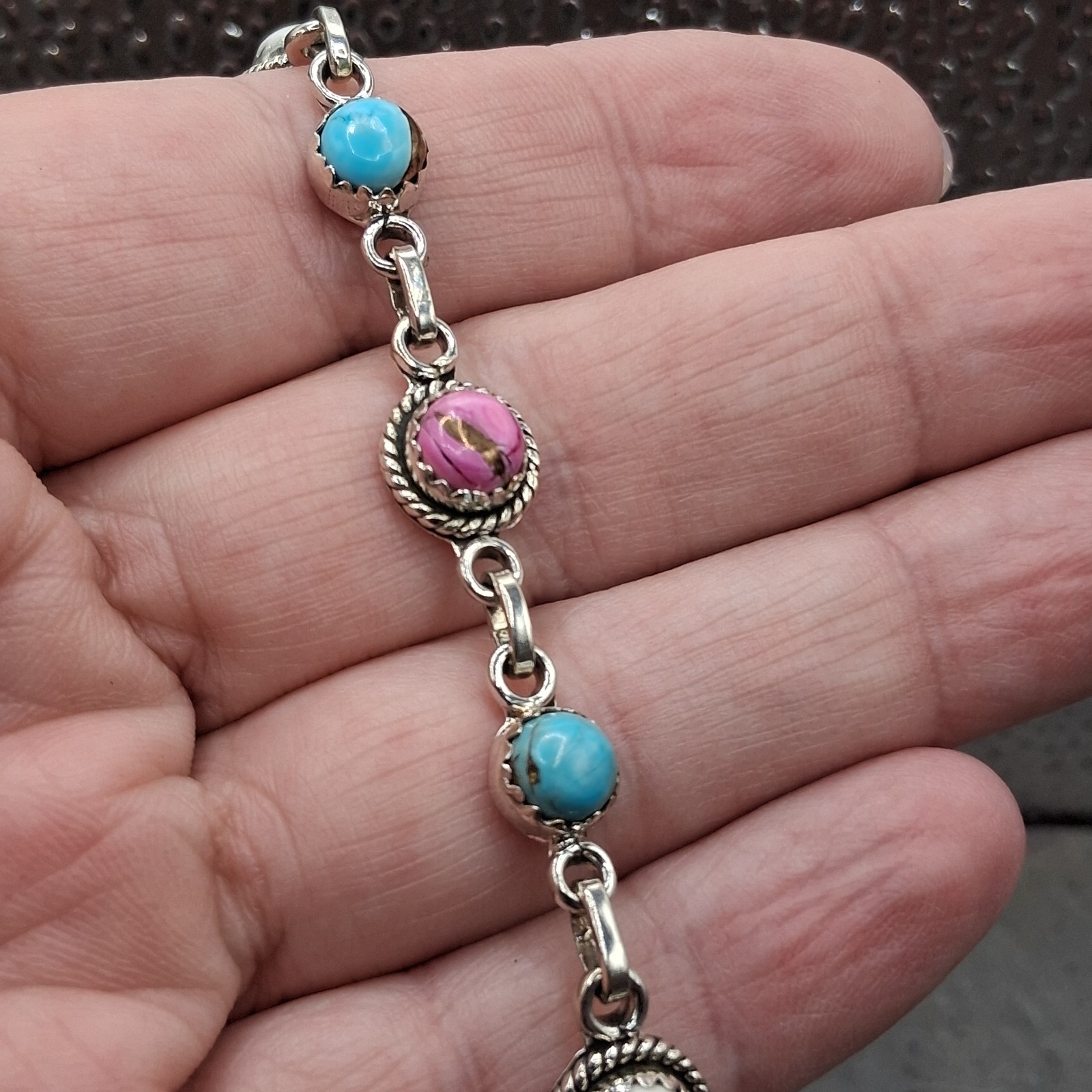 Cotton Candy Turquoise Bracelet Multistone Adj 6-8″ Sterling Silver Southwestern