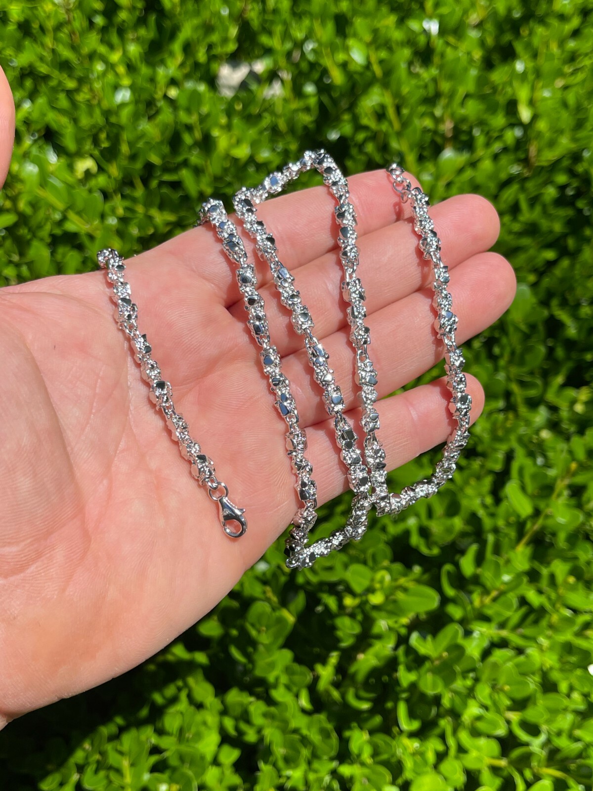Custom Handmade Solid 925 Sterling Silver Nugget Link Chain Necklace 5mm 18-30″