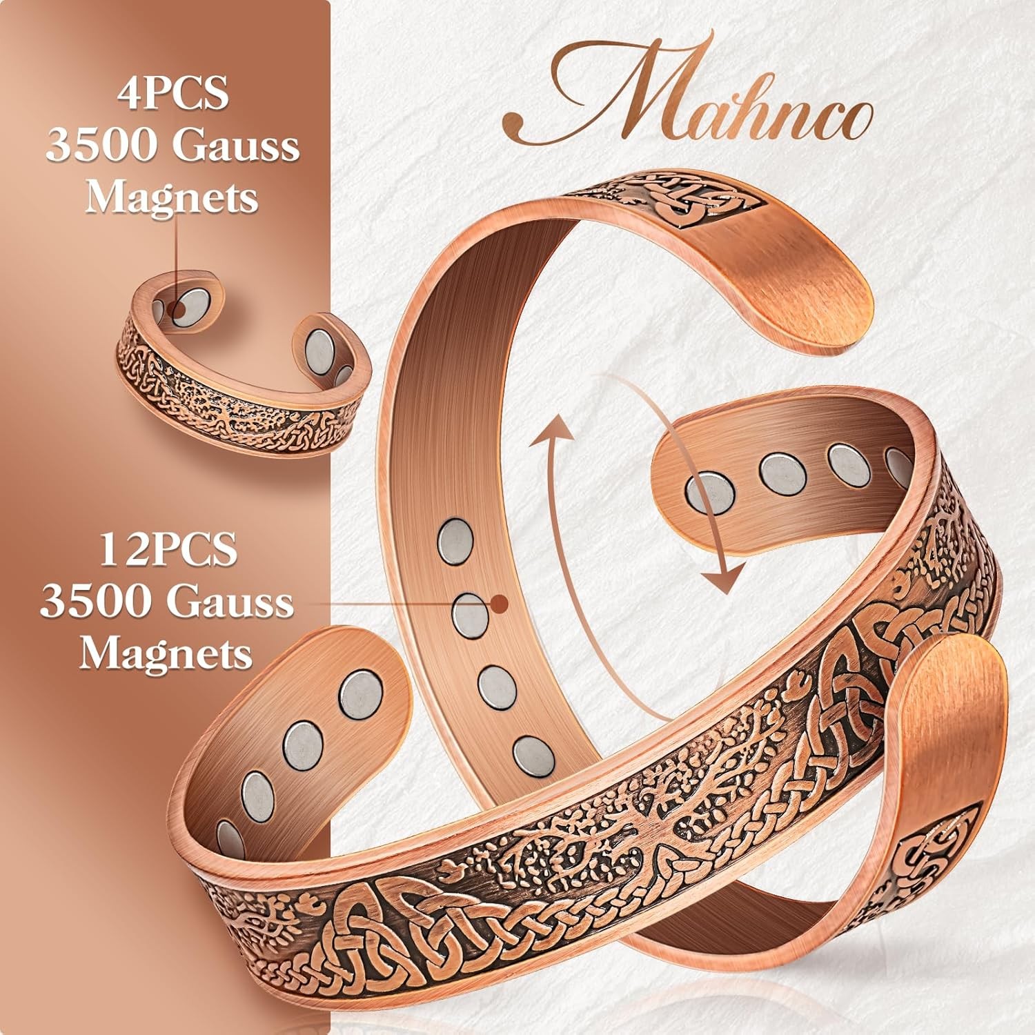 Pure Copper Magnetic Bracelet for Men & Women with Stylish Ring Gift