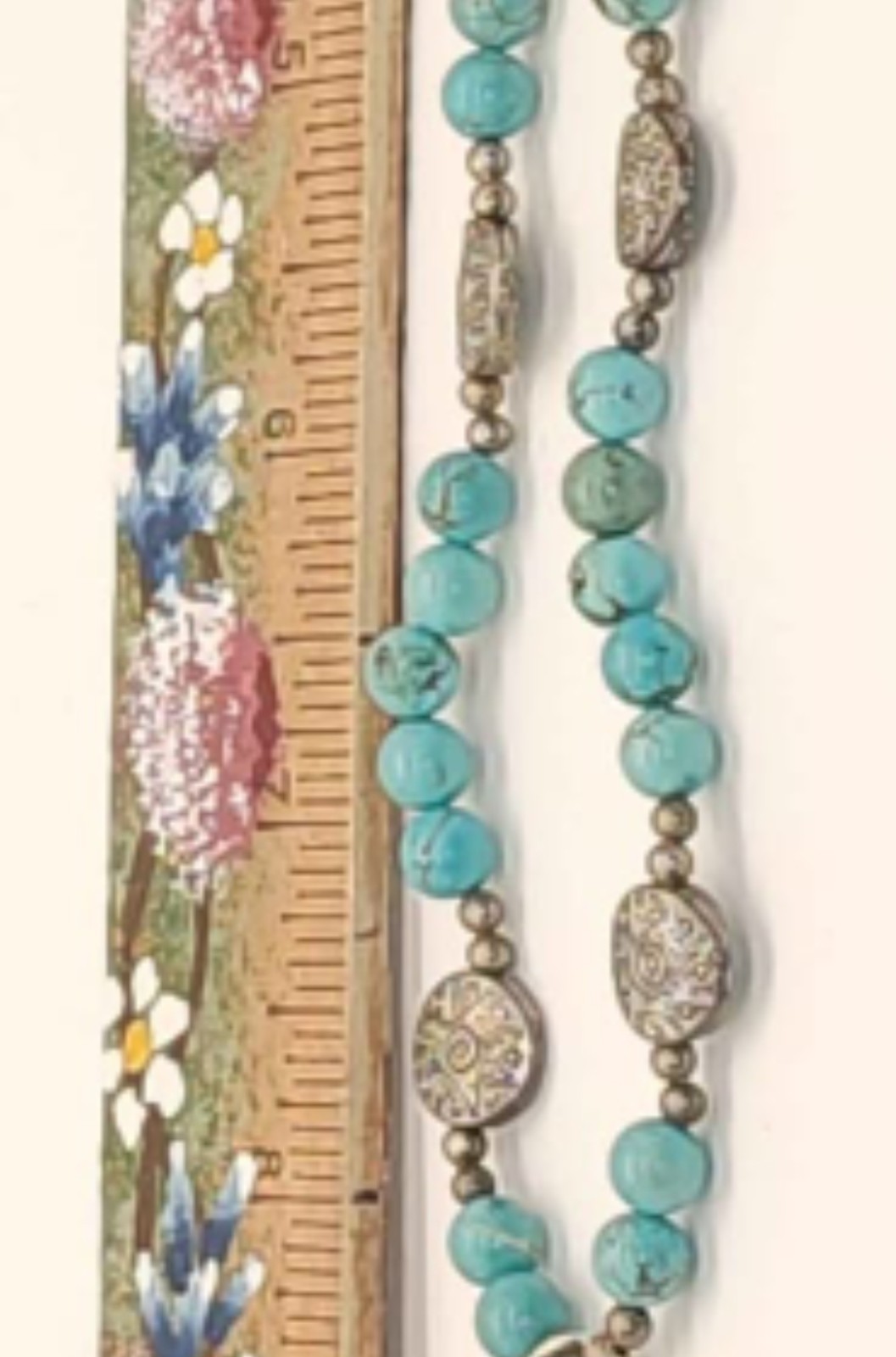 Turquoise Round Beaded Necklace Silver Tone Sea Turtle Charm Pendant Toggle