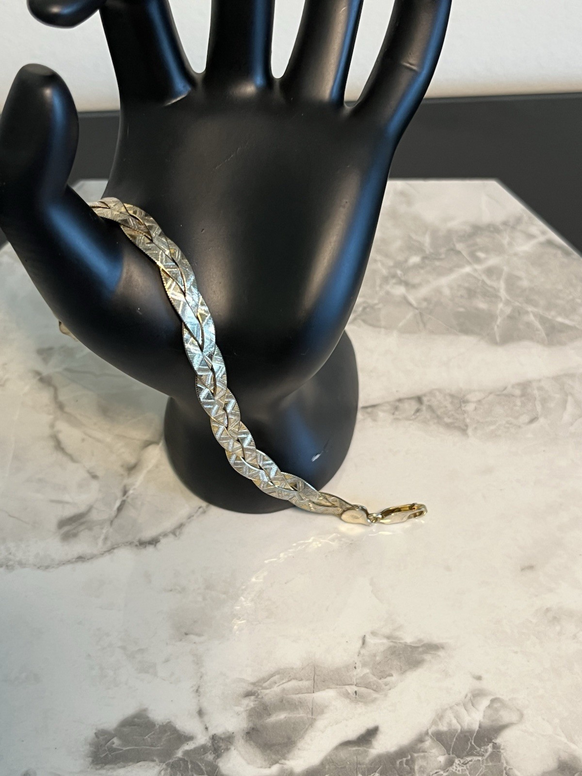 7 In Braided Double Sided Herringbone( 925) Gold Tone Bracelet 9g Made In Italy