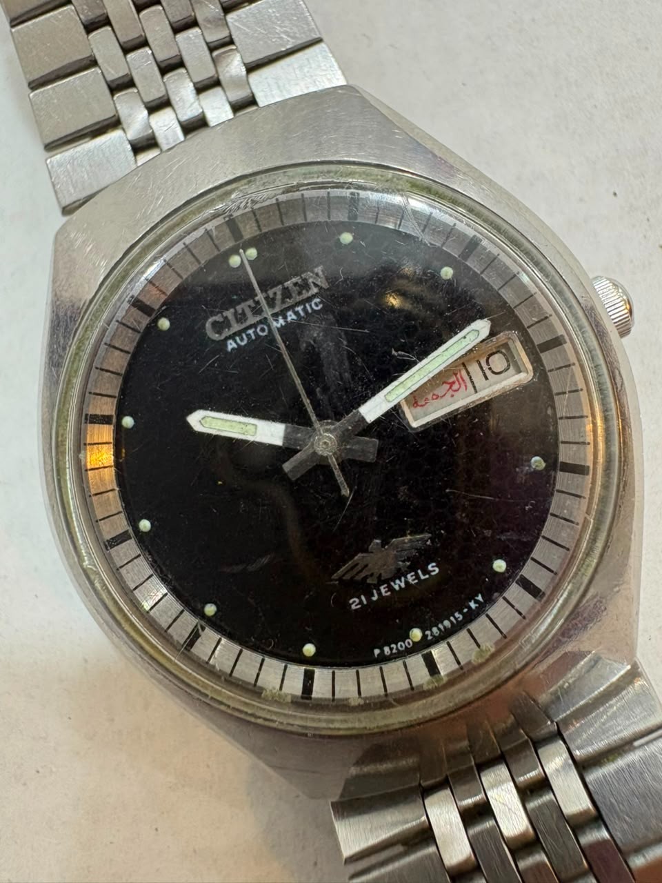 Vintage Citizen Eagle 7 Automatic 21 Jewels 4-280334 KT Black Arabic Dial Watch