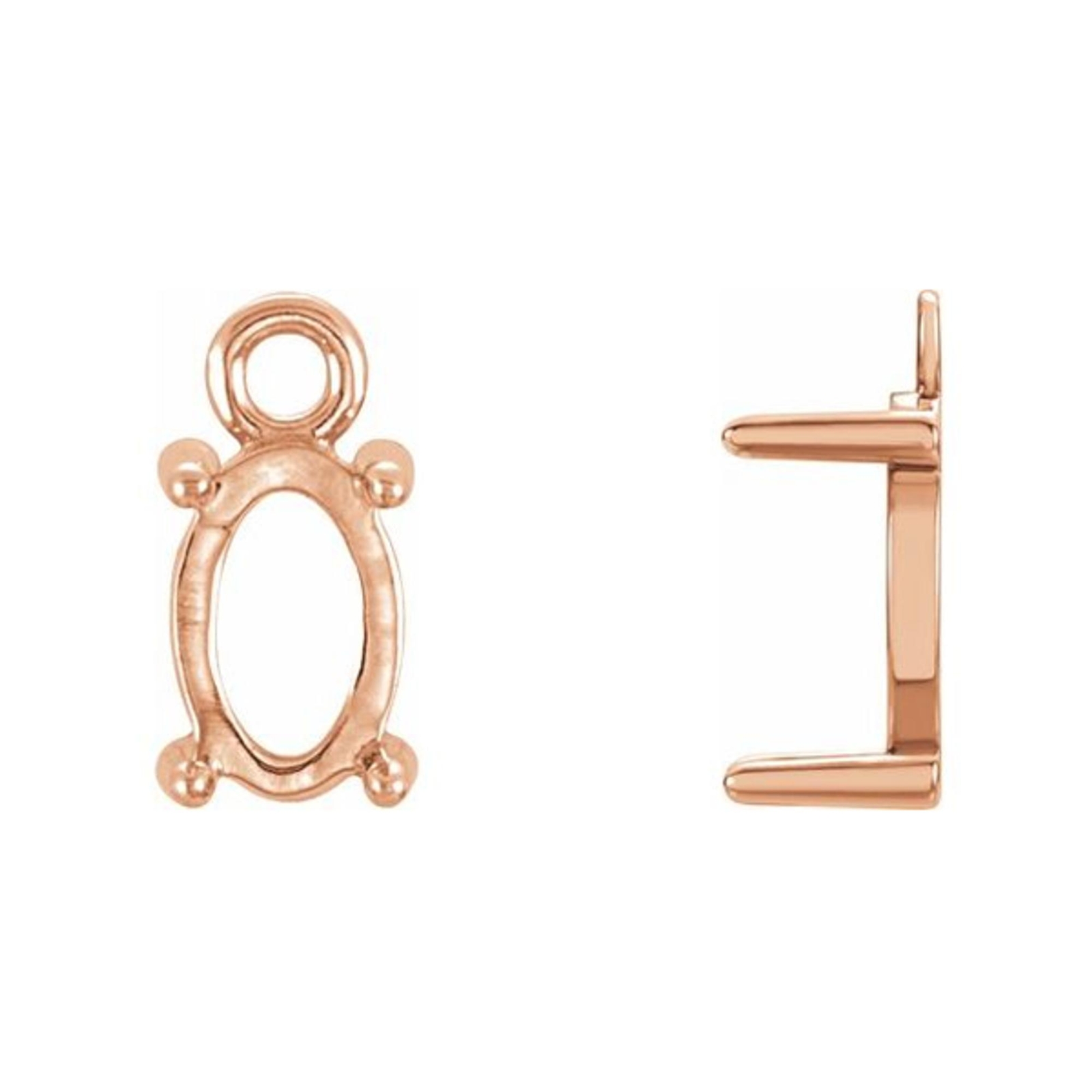 Solid Gold or Platinum Unset Oval Stone 4-Prong Cabochon Dangle Setting Charm