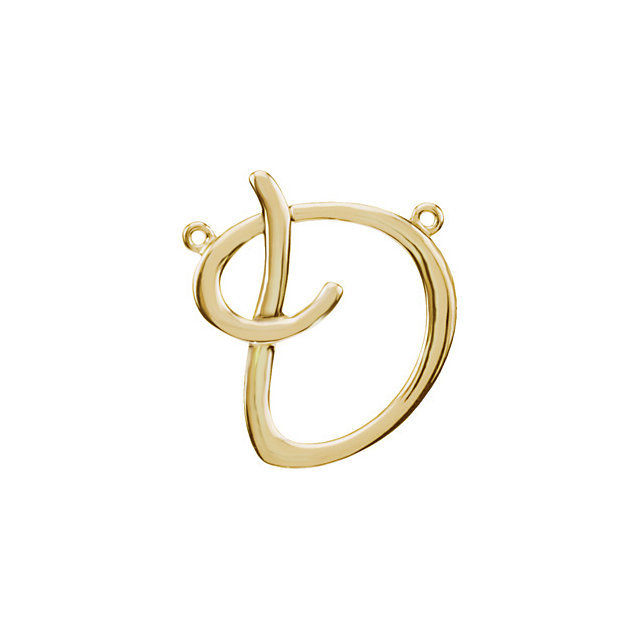 14K Gold or Silver Script Initial Necklace Center Pendant Chain Trim Letters A-Z