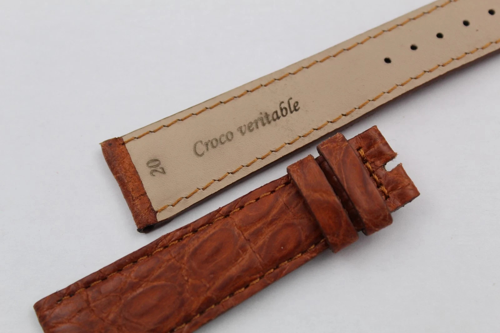 Burnt Brown Matte Crocodile Leather Strap 20/16mm Handmade New