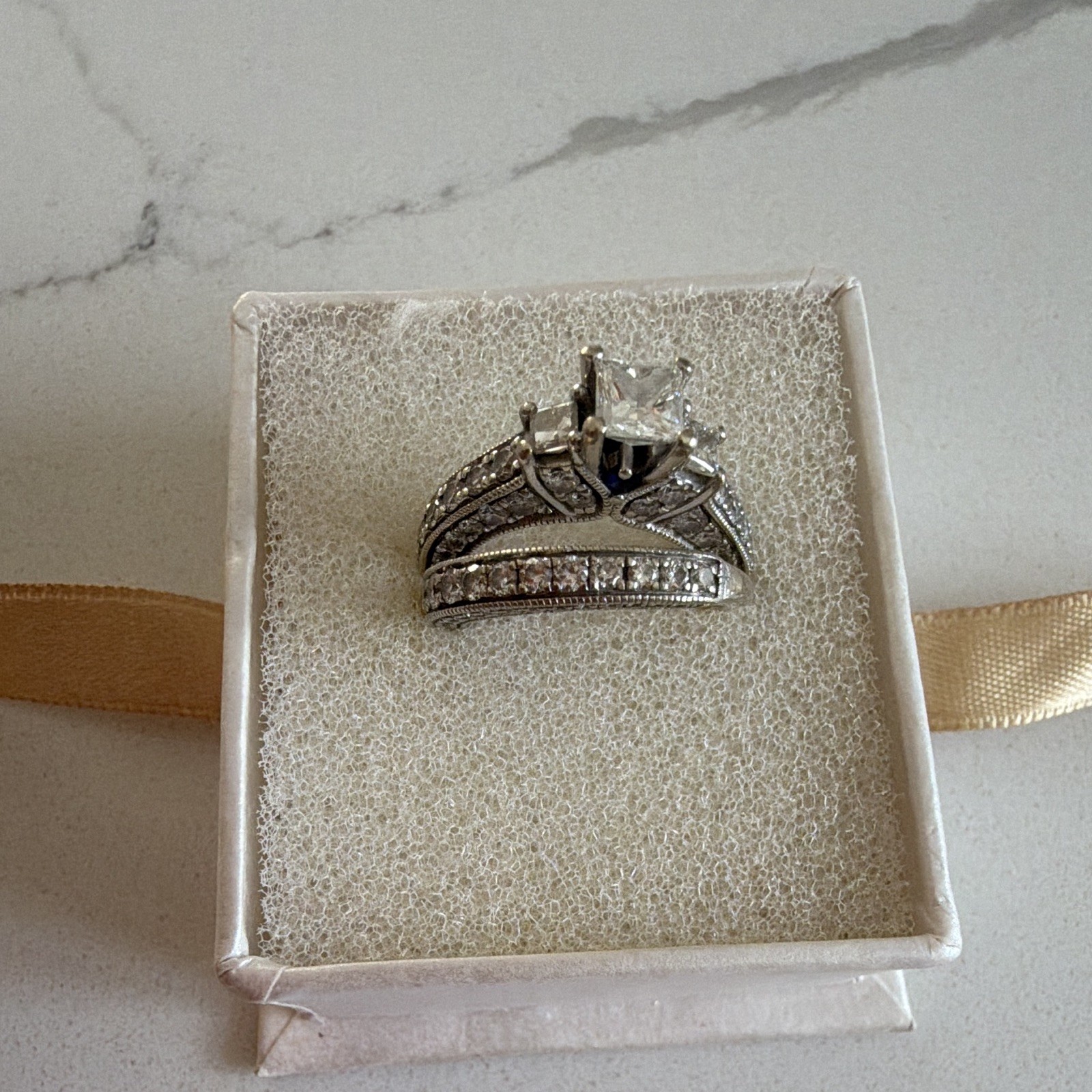 Vera Wang 14K White Gold Princess Cut Diamond Bridal Set GSL Ring Size 5.5