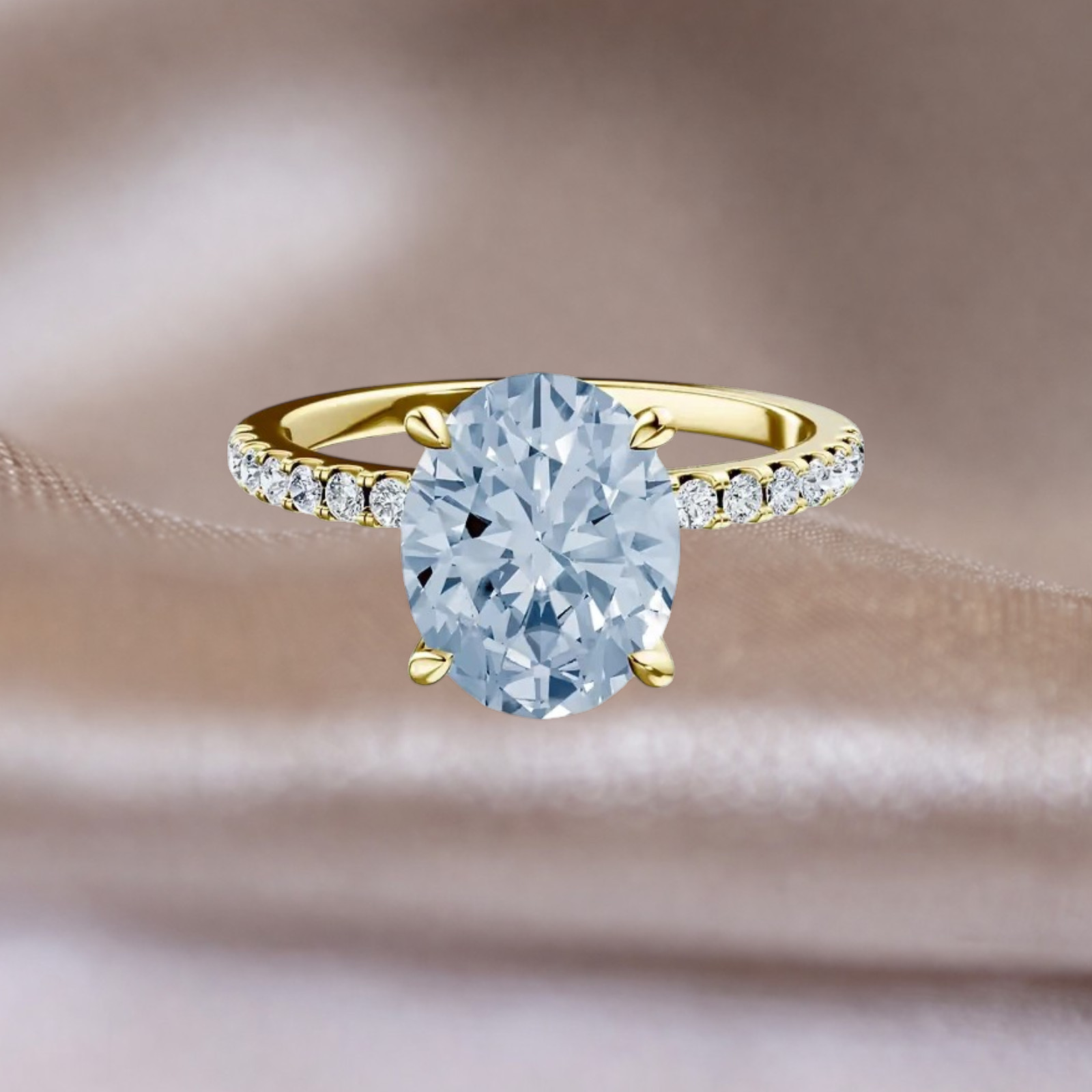 2.75 Ct Oval Cut Fancy Vivid Blue 18k Yellow Gold IGI Lab Created Diamond Ring