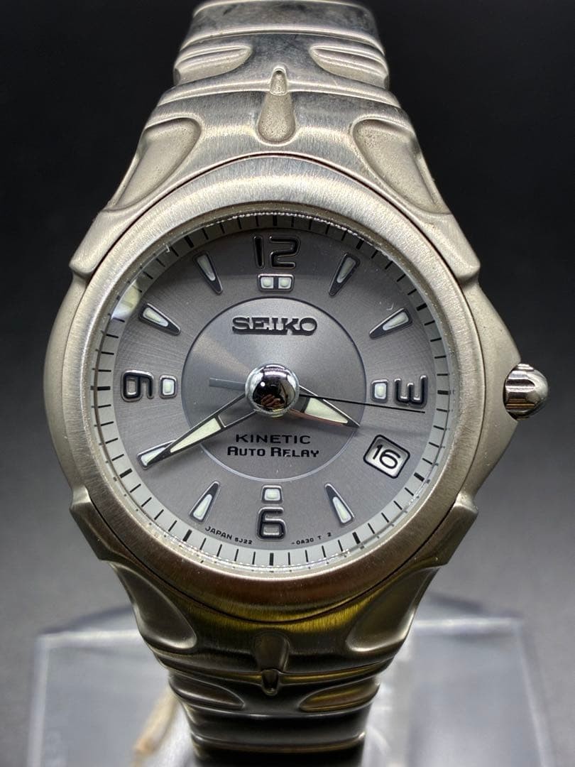 SEIKO KINETIC Auto Relay 5J22-0A30 Silver Men’s Watch 3-3651 Japan