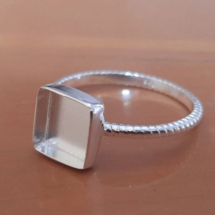 925 Sterling Silver 10mm Square Bezel Cup Ring Blank DIY Jewelry Setting Gift