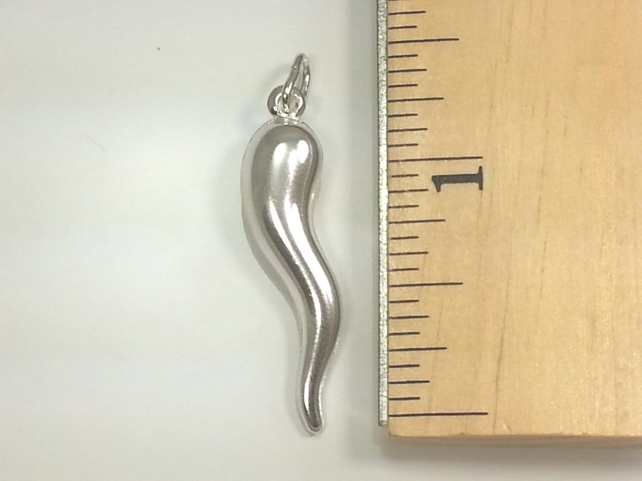 Italian Horn Pendant 925 Sterling Silver 1.5 inches Long Good Luck Amulet