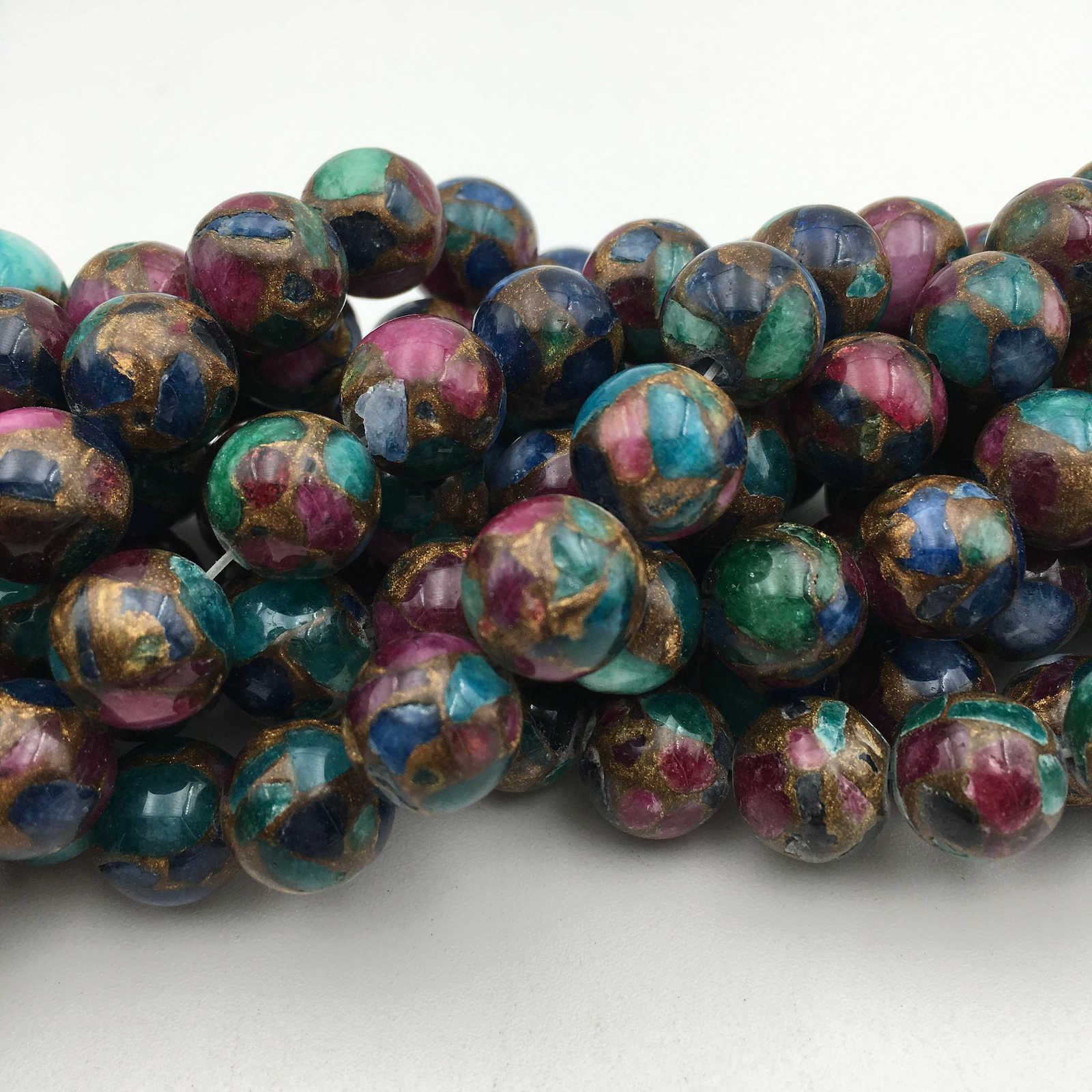 Multi-Color Mosaic Quartz Smooth Round Beads 6mm 8mm 10mm 12mm 15.5″ Strand