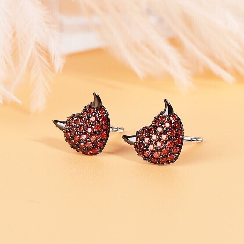 Round Cut Simulated Red Ruby Pretty Fancy Stud Earring In 14k Black Gold Plated
