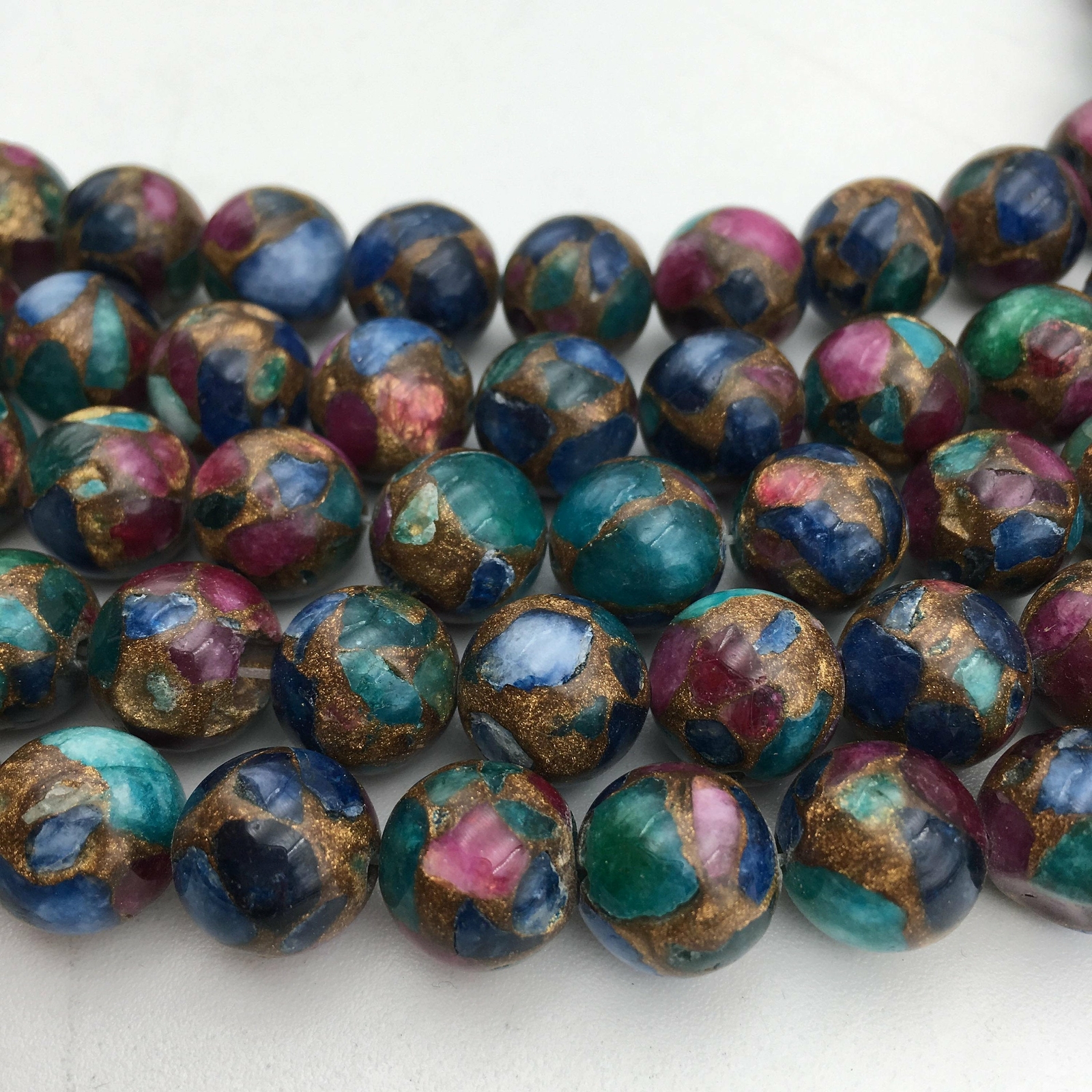Multi-Color Mosaic Quartz Smooth Round Beads 6mm 8mm 10mm 12mm 15.5″ Strand