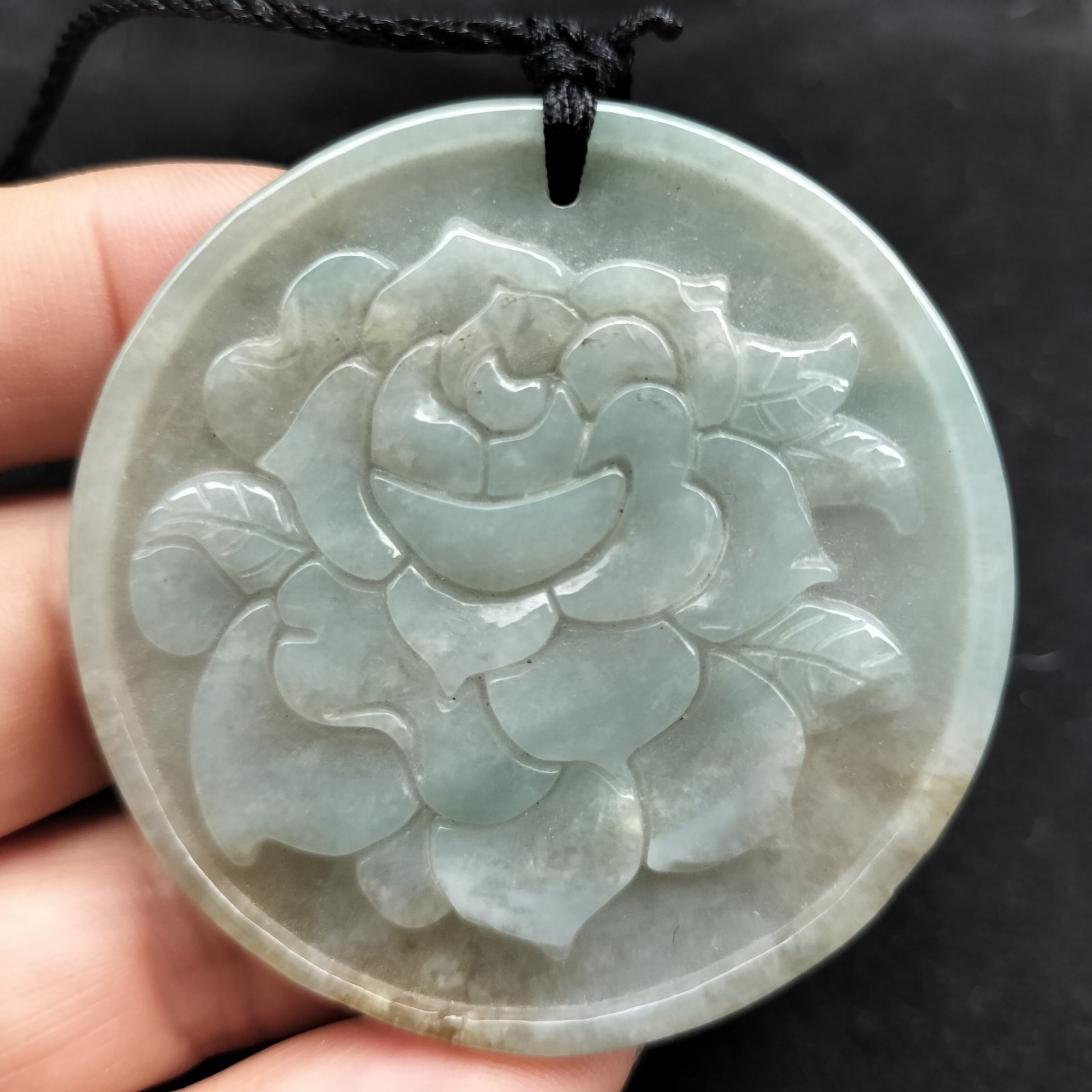 Certified Lavender Green Natural Type A Jade Jadeite Carved Flower 富贵花开 Pendant
