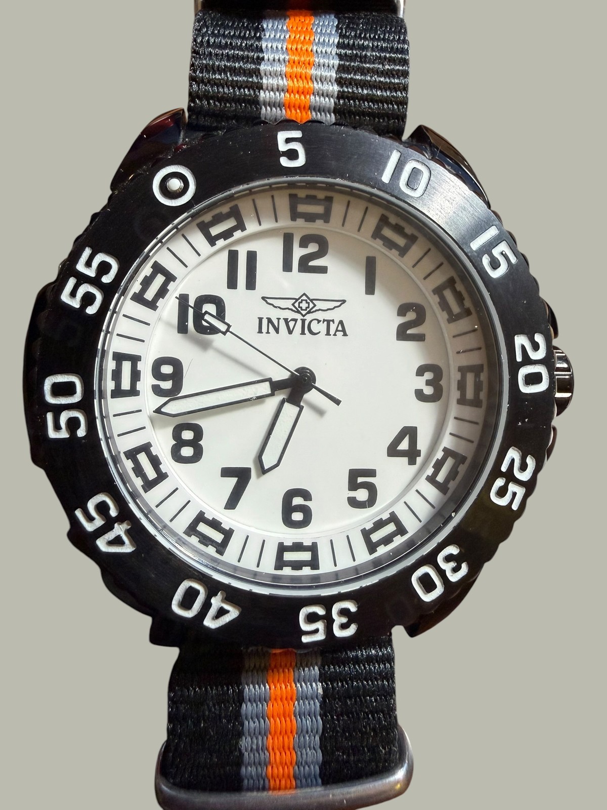 Invicta Men’s Black White Dial NATO Strap Quartz Watch Sport Diver Style
