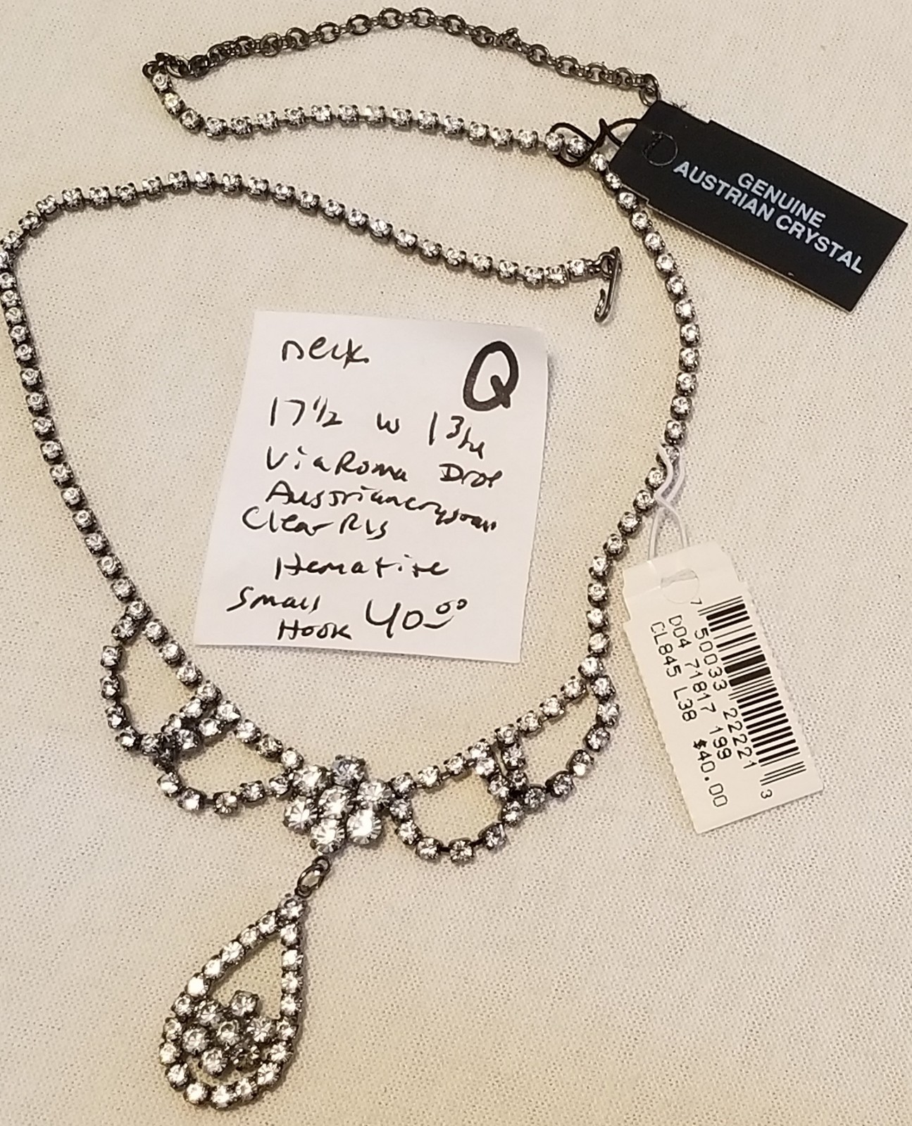 Austrian Crystal Rhinestone Jewelry Necklace Nice Quality Old Stock Never Used
