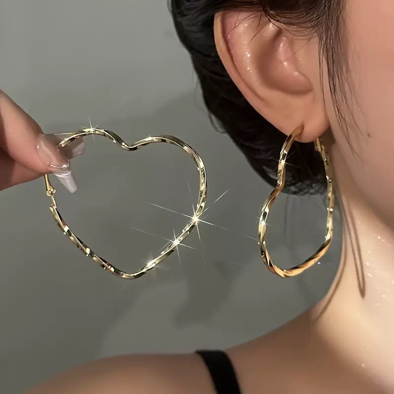 Twisted Heart Large Open Hoop Earrings