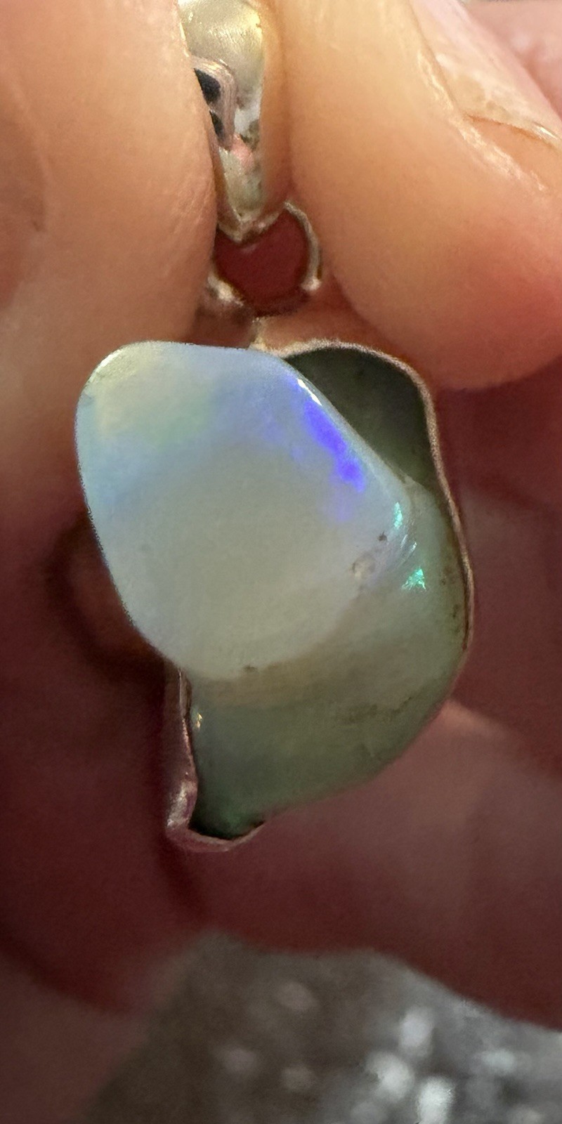 Sterling Silver 925 raw Ethiopian Opal Freeform Asymmetrical Signed Pendant