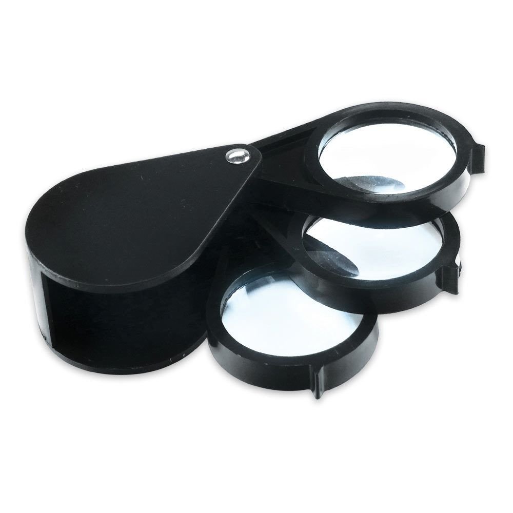 5X 10X 15X Triple Folding Pocket Magnifier Eye Loupe with 1.25″ Magnifying Lens