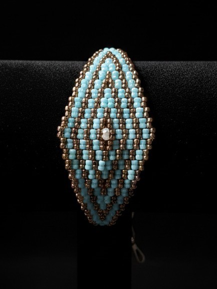 Ethnic Native American Geometric Handcrafted Bracelet Blue Brown Gold
