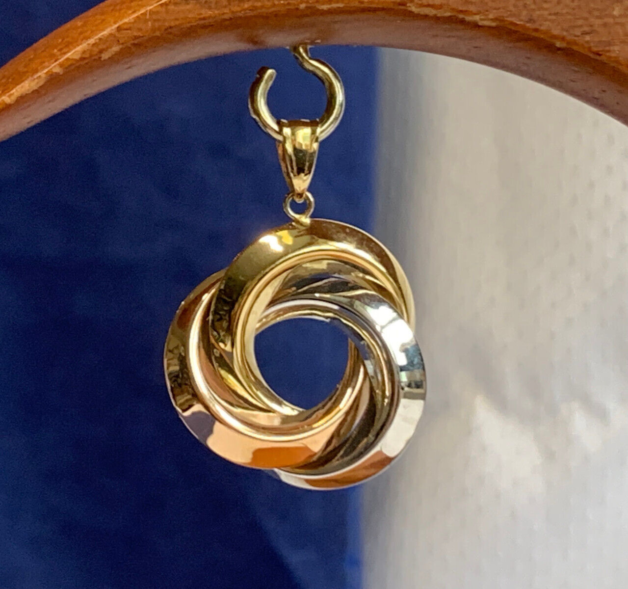 14K Tri-Color Gold Swirl Pendant 2.34g Fine Jewelry Yellow Rose & White Gold