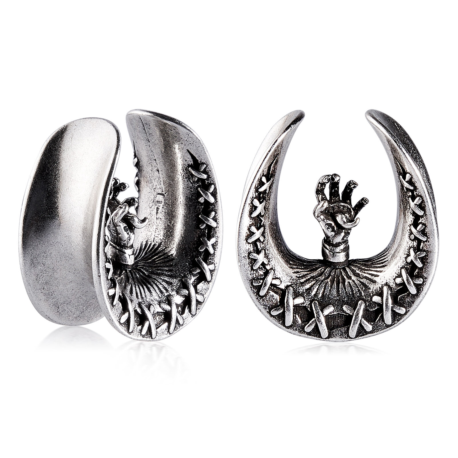 2Pcs Ear Tunnel Plugs Stainless Steel Punk Ear Expander Gauge Piercing 2g- 3/4″