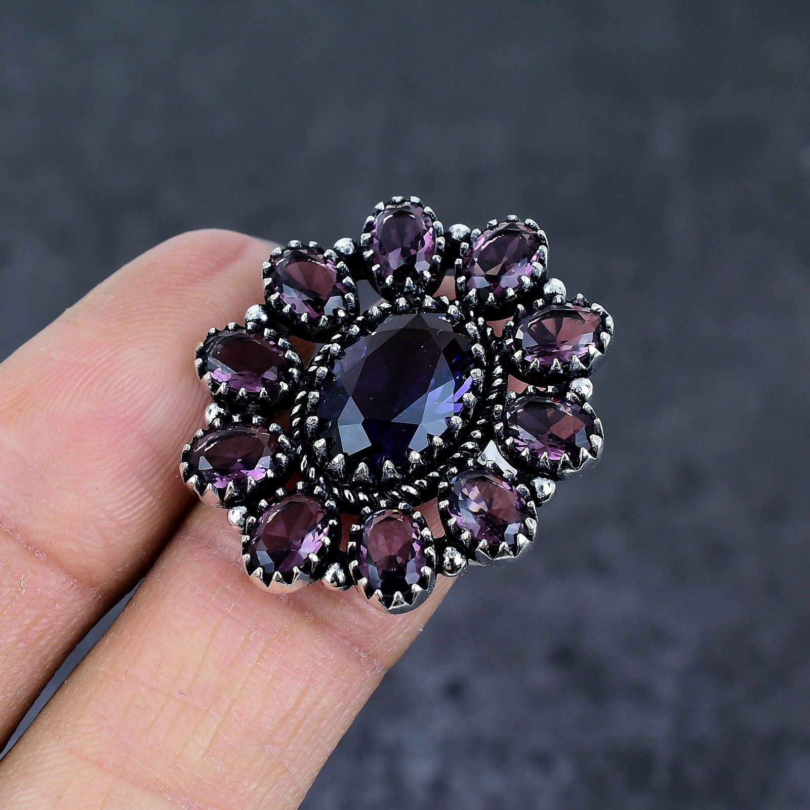 Amethyst Gemstone Handmade 925 Sterling Silver Jewelry Ring Size 9 M408