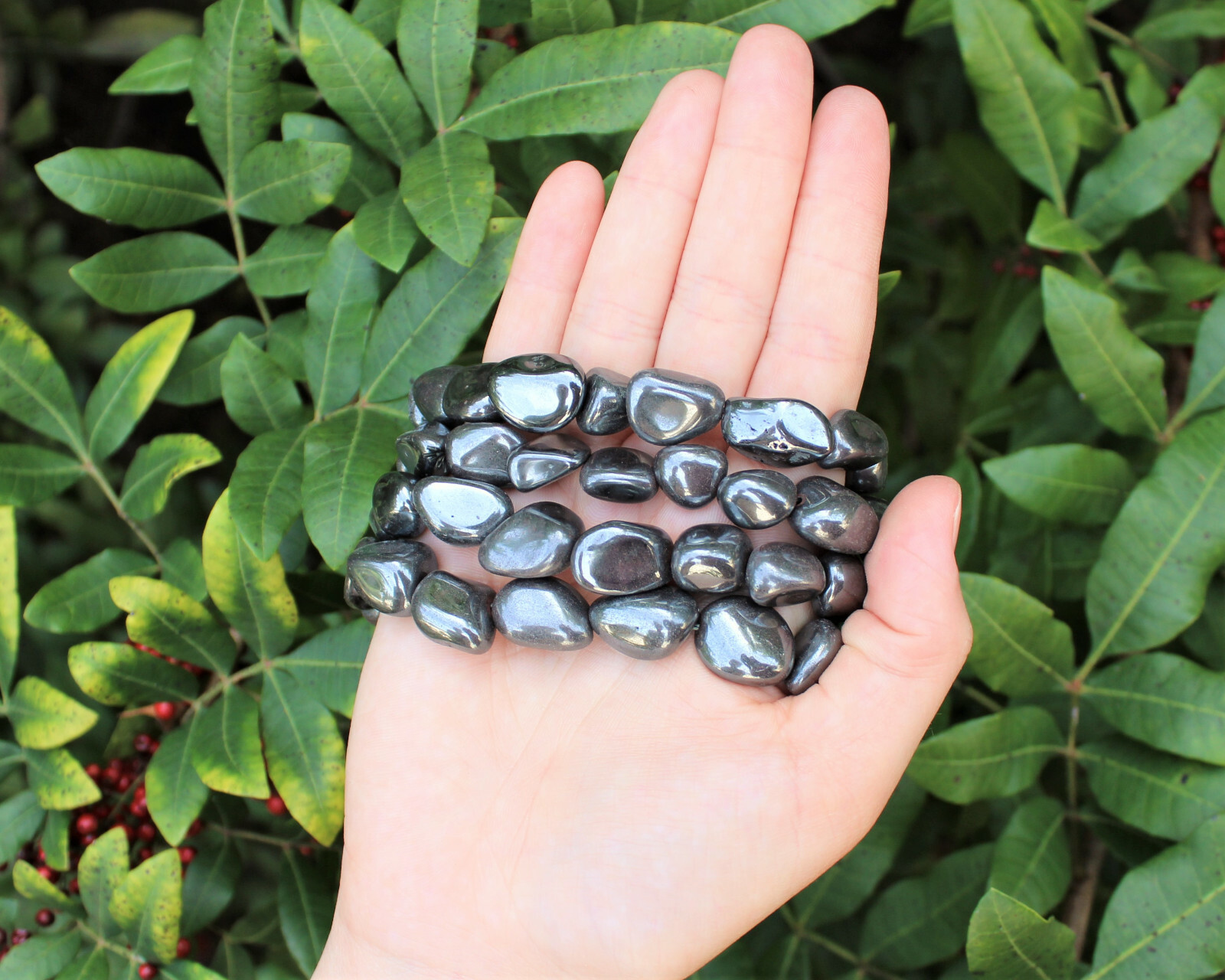 Hematite Tumbled Gemstone Bracelet 6-8 mm Nuggets (Stretch Bracelet, Gift)
