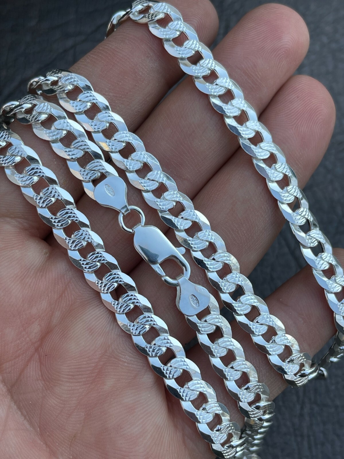 Solid 925 Sterling Silver Men’s Miami Cuban Link Chain Necklace 8mm Diamond Cut