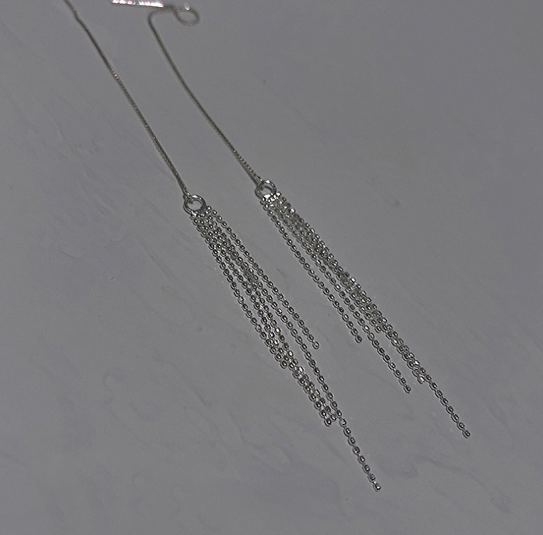 925 Silver Plated Threader Earrings Dainty Chain Tassel Drop Pull Earrings S6