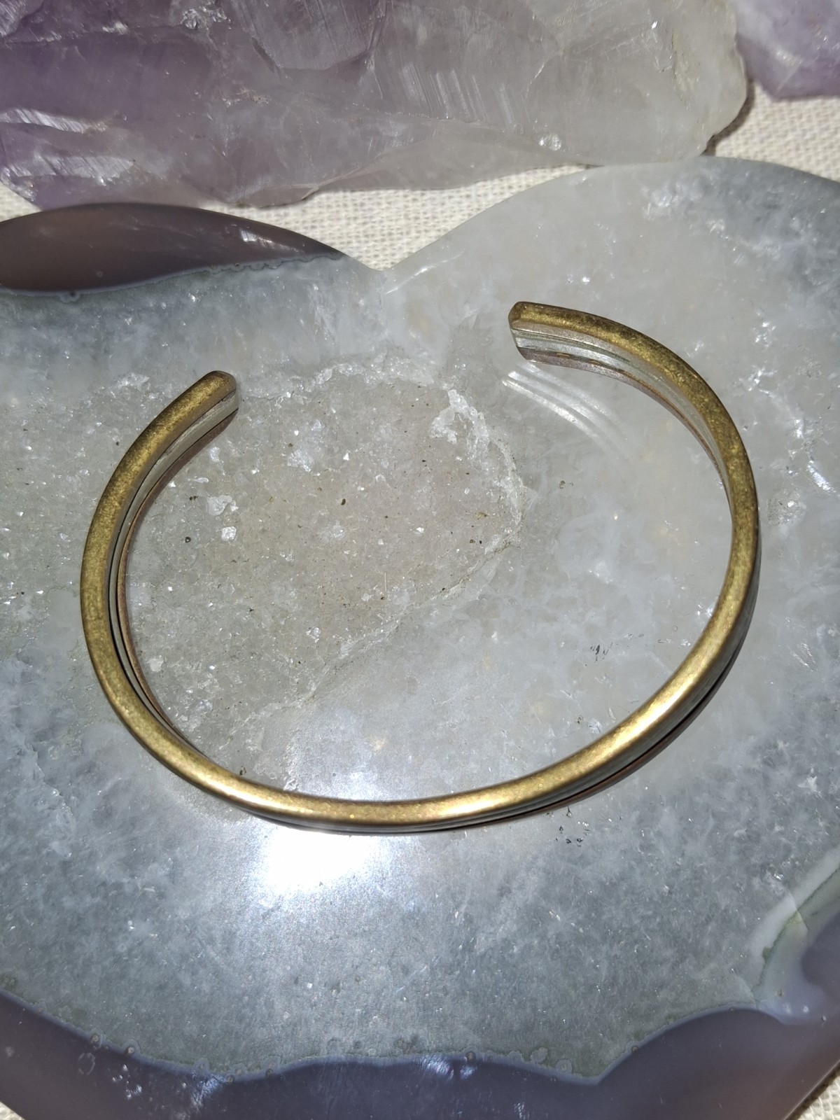 Vintage Brass Copper & Sterling Silver V Style Cuff Bracelet