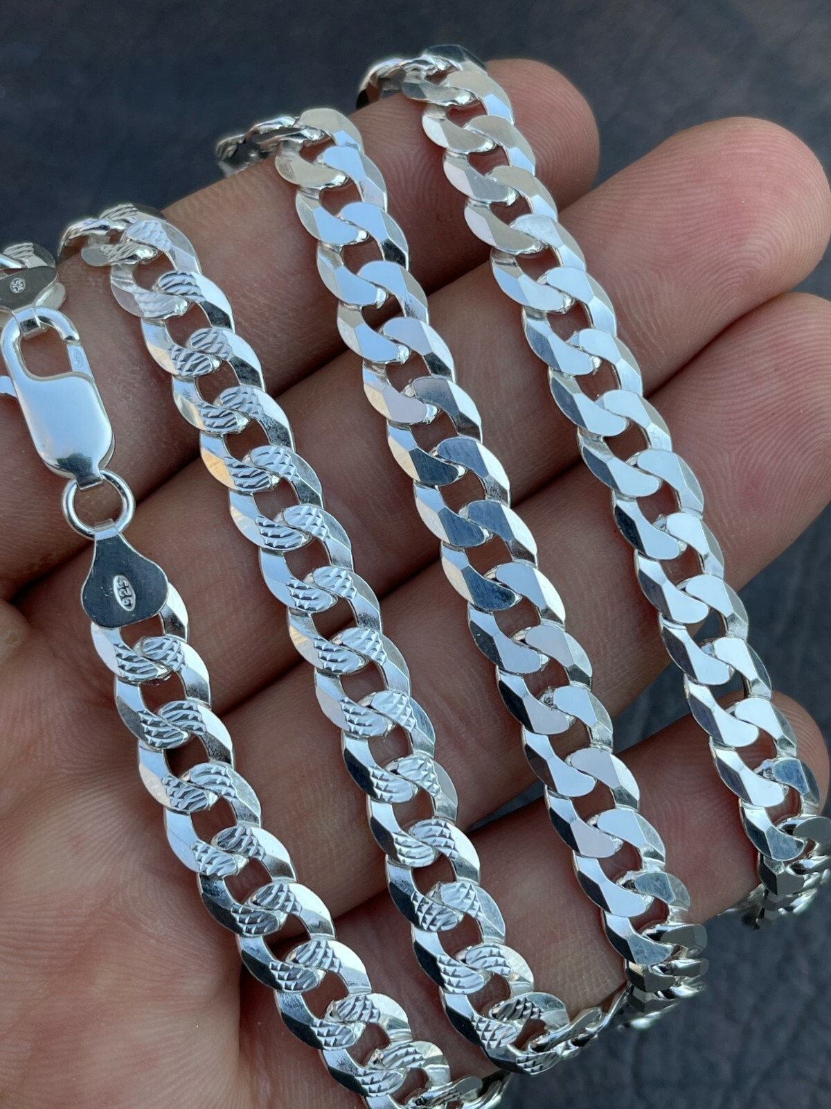Solid 925 Sterling Silver Men’s Miami Cuban Link Chain Necklace 8mm Diamond Cut