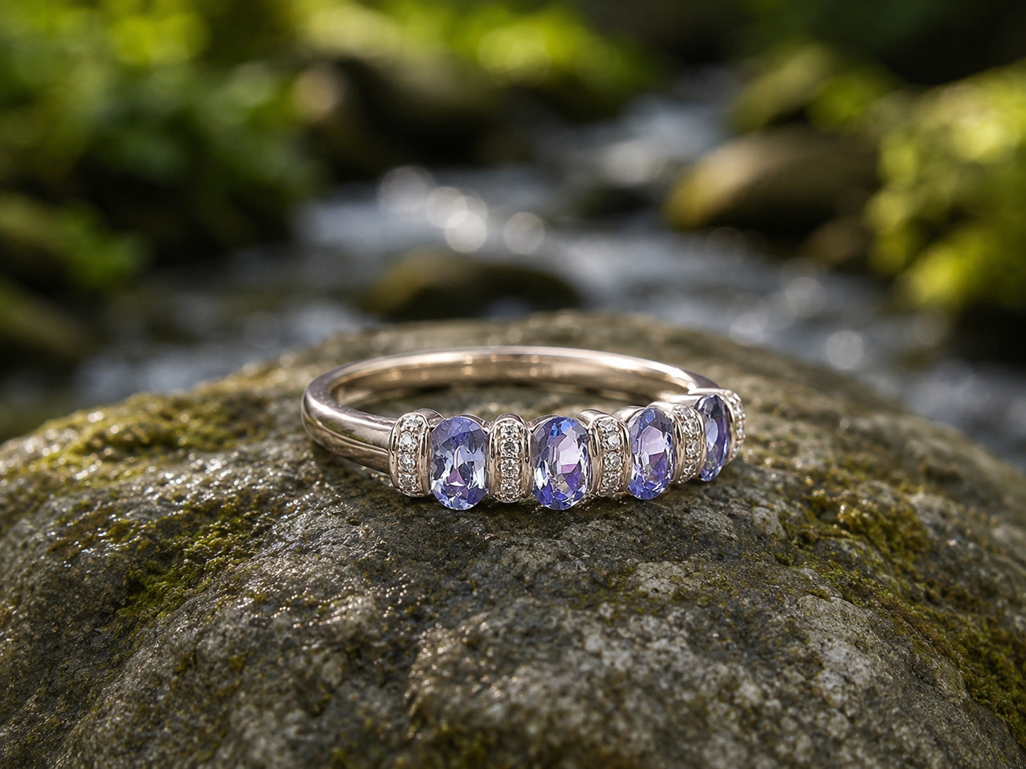 2Ct Oval Cut Lab Created Blue Tanzanite Wedding Band Ring 14K Yellow Gold Plated