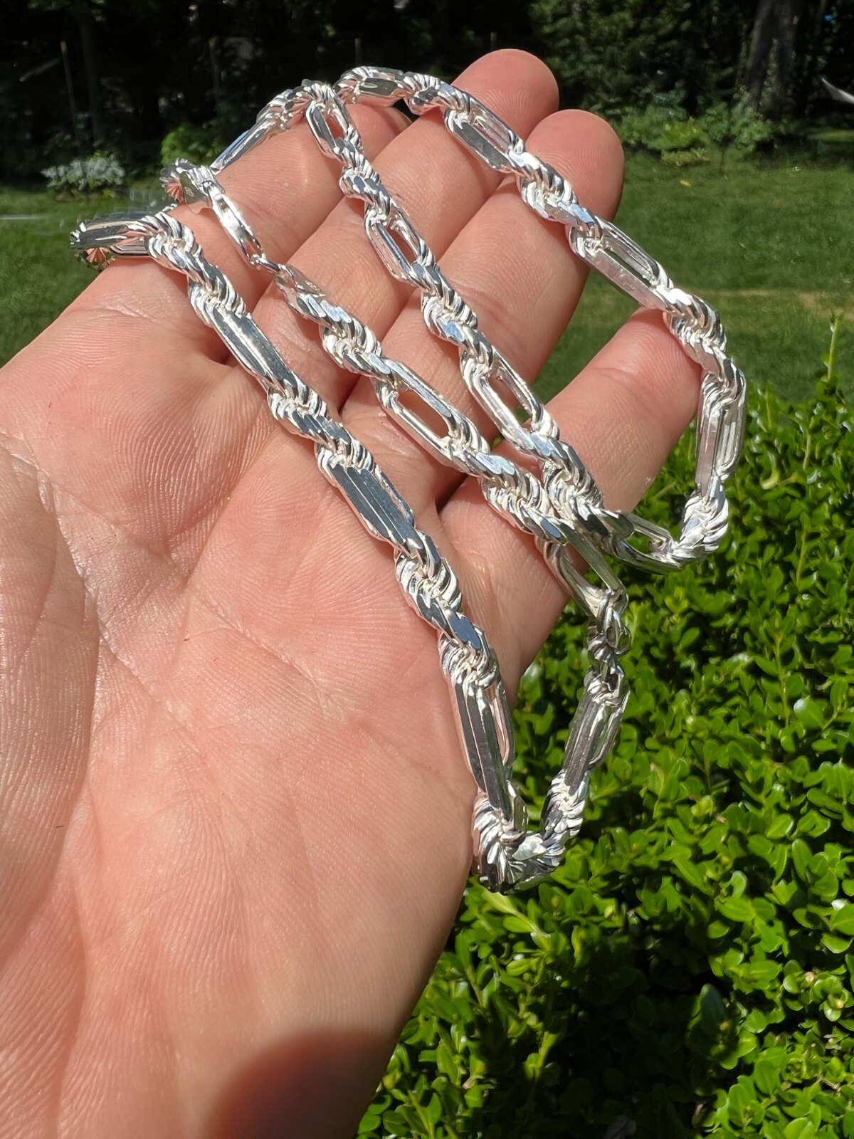 Men’s FigaRope Chain Real Solid 925 Sterling Silver Necklace Bracelet 6mm Milano