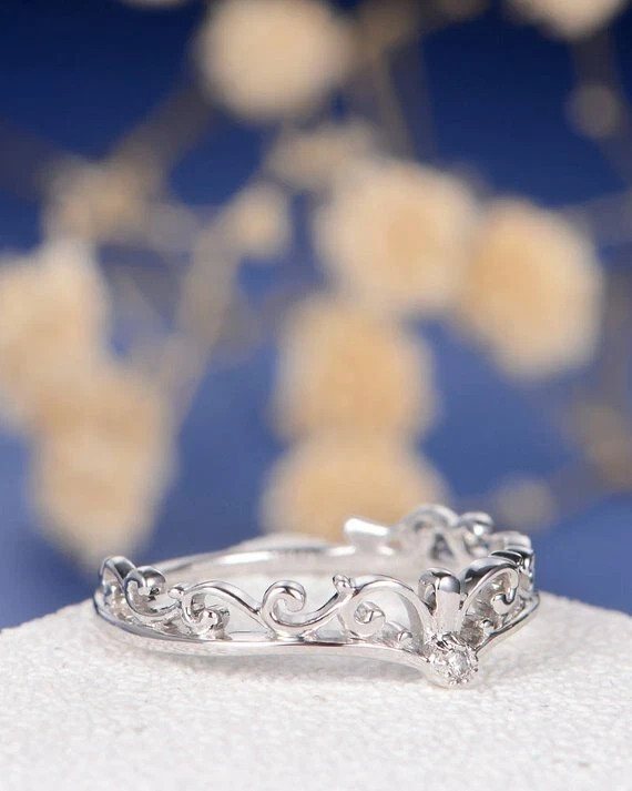 1.20 Ct Round Cut Simulated Diamond Pretty Crown Band Ring 14K White Gold Plated