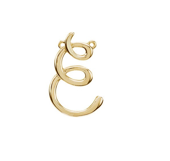 14K Gold or Silver Script Initial Necklace Center Pendant Chain Trim Letters A-Z