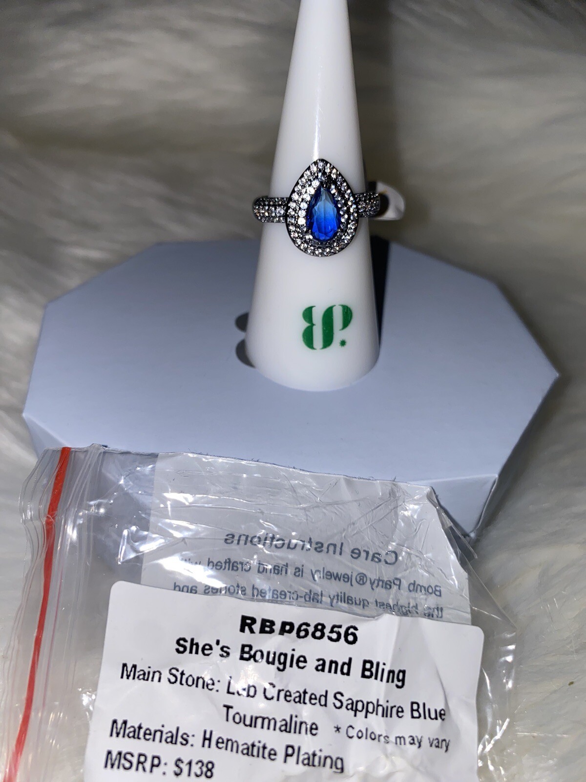 Bomb Party Ring Sz 7 She’s Bougie And Bling RBP 6856 Sapphire Blue Tourmaline