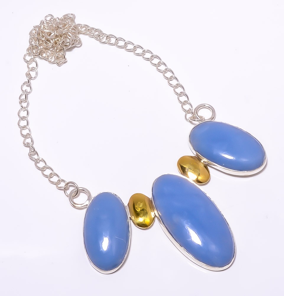 Angelite Jasper – Peru 925 Sterling Silver Two Tone Necklace 16.17.99″ A390