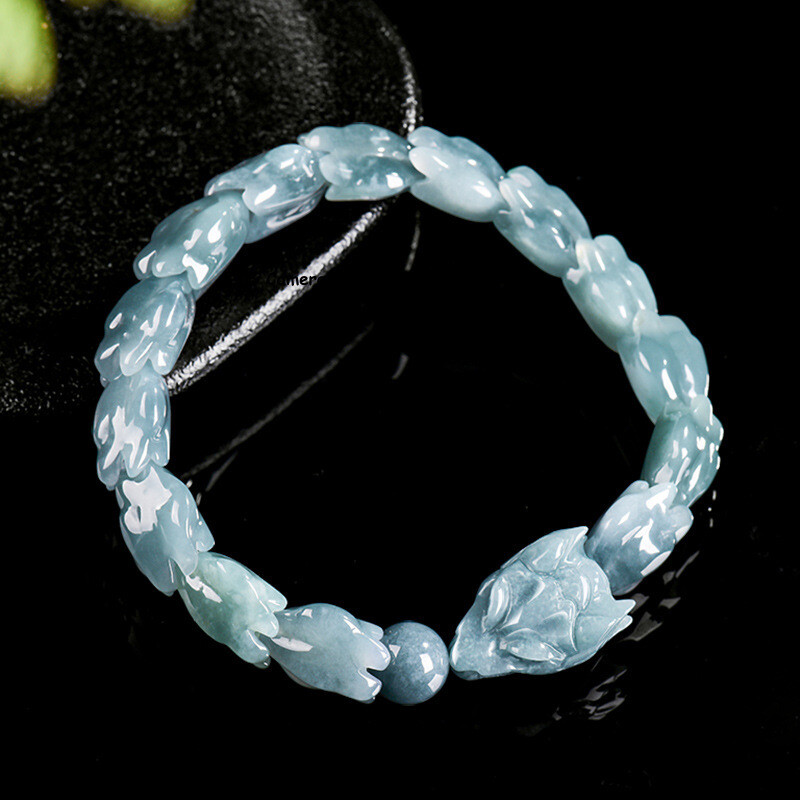 Real Grade A Natural Blue Jade Jadeite Men Women Dragon Bracelet 7.1-7.9inch