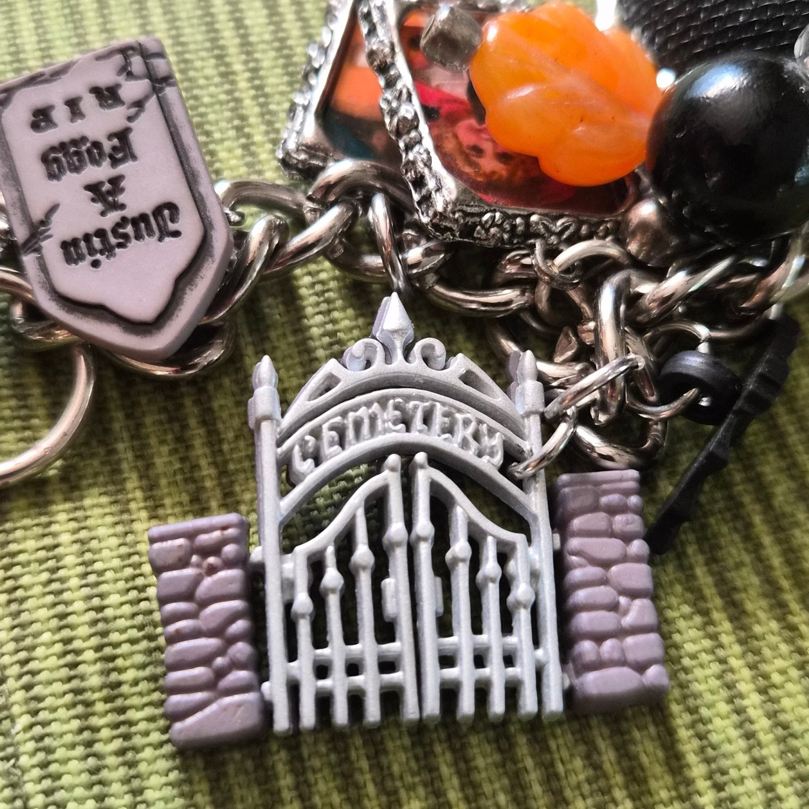 Halloween Charm Bracelet Vintage Style Spooky Skeleton Gravestone Gothic Jewelry