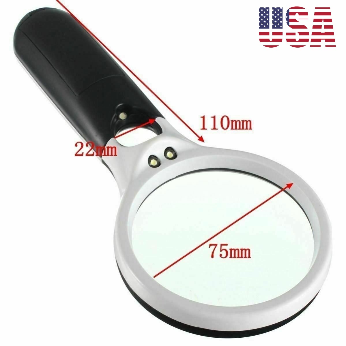 45X Handheld Reading Magnifier with 3 LED Lights Glass Lens for Jewelry