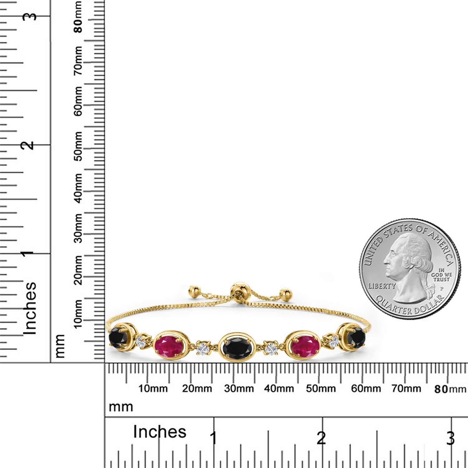 18K Yellow Gold Plated Silver Black Sapphire and Ruby and Lab Grown Diamond