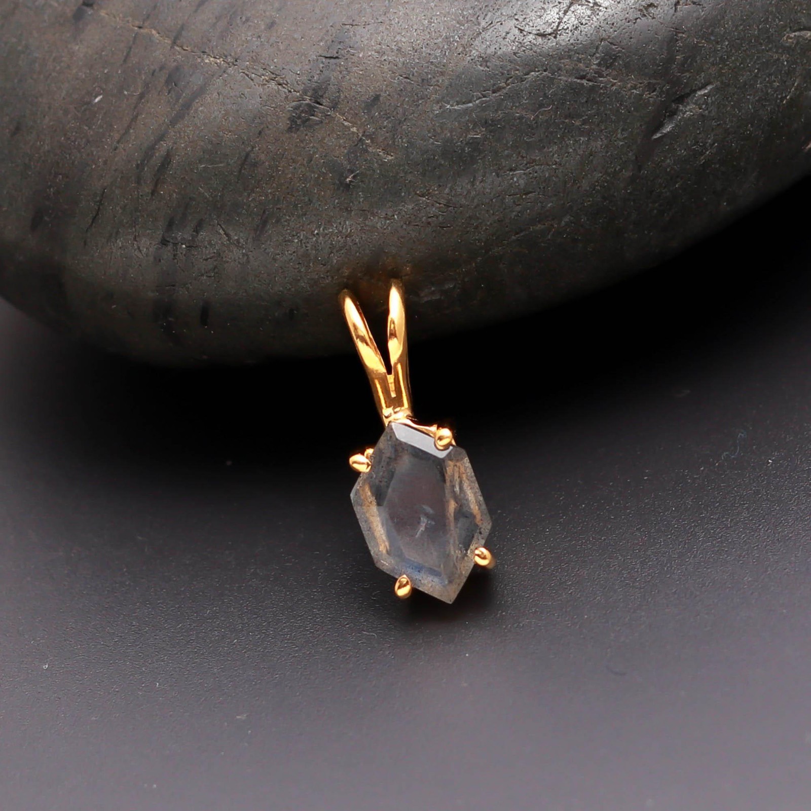 Natural Labradorite Hexagon Chain Pendant Gold Fill 925 Sterling Silver Jewelry