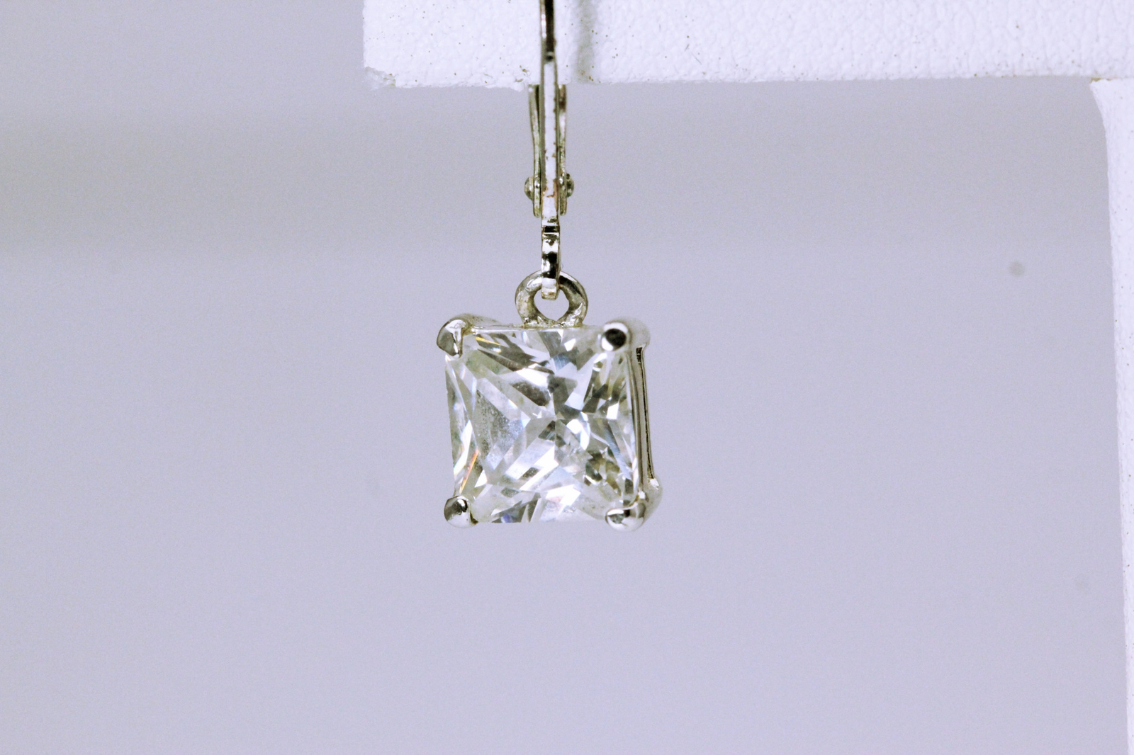 925 Sterling Silver 7.8 mm Square Cubic Zirconia Dangle Earrings 3.7g (EAR4569)