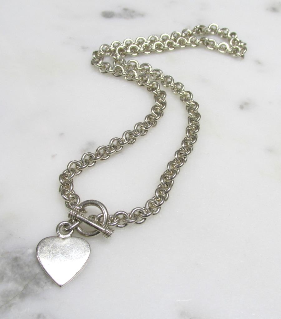 Sterling Silver Cable Chain w/ Heart Charm & Toggle Clasp ~ 16″ ~ 34g ~ 11-A575